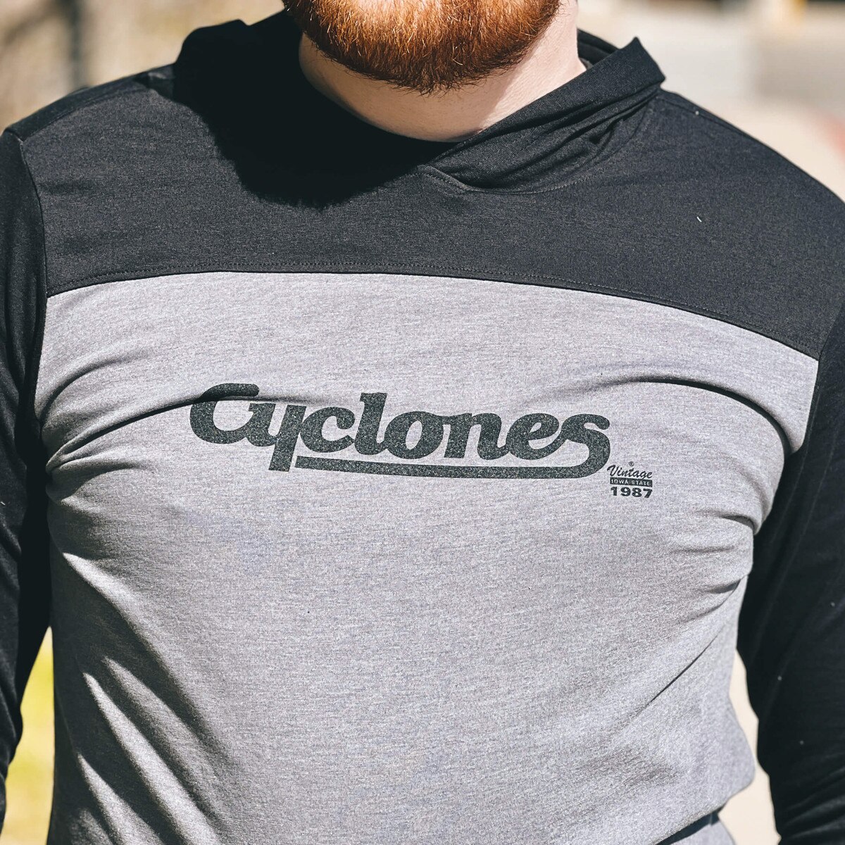 CI Sport Cyclones Script Black & Gray Long Sleeve Hoodie